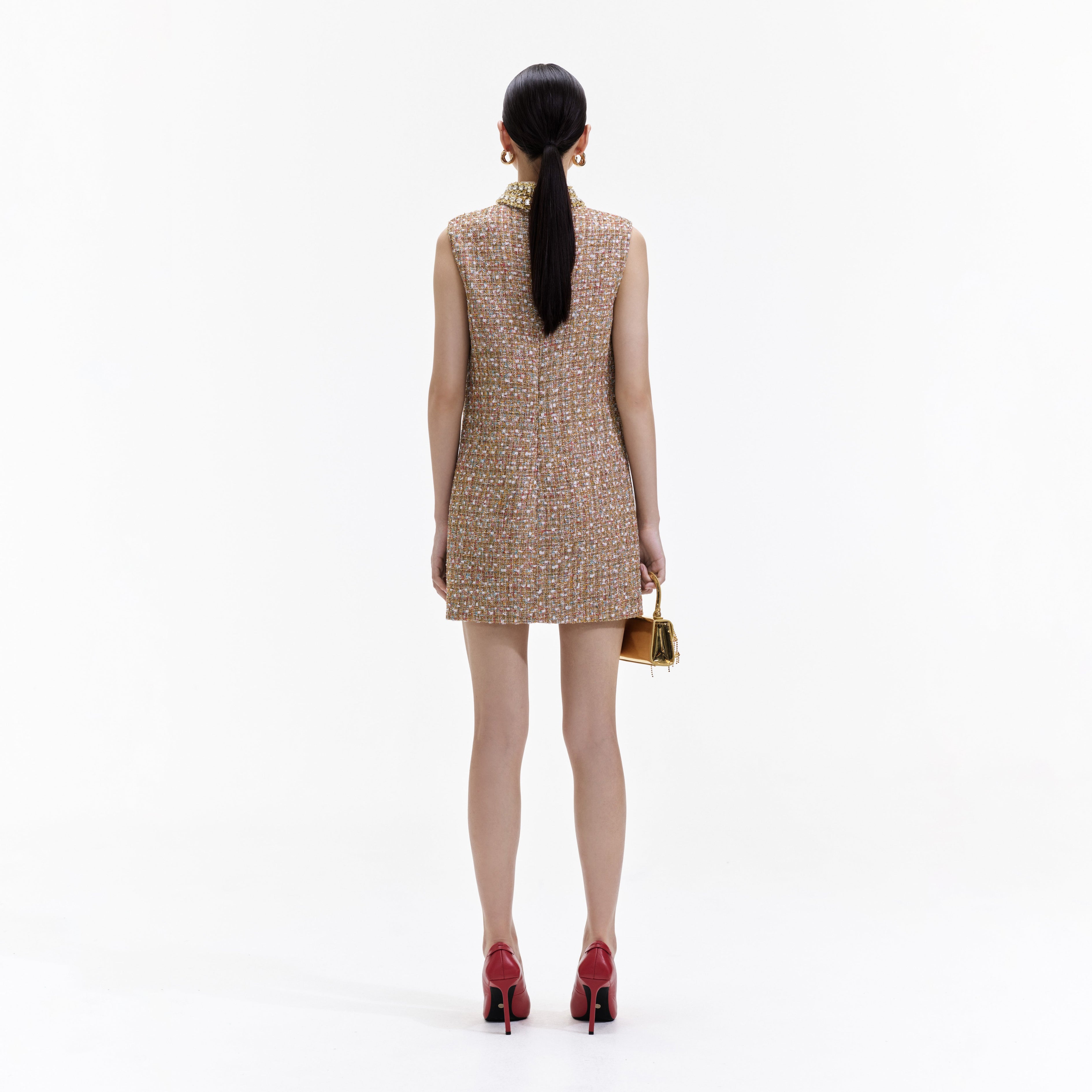 Gold Tinsel Boucle Embellished Mini Dress