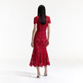 Red Flower Lace Midi Dress