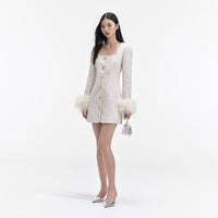 Cream Boucle Feather Mini Dress