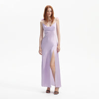 Lilac Silk Feather Maxi Dress