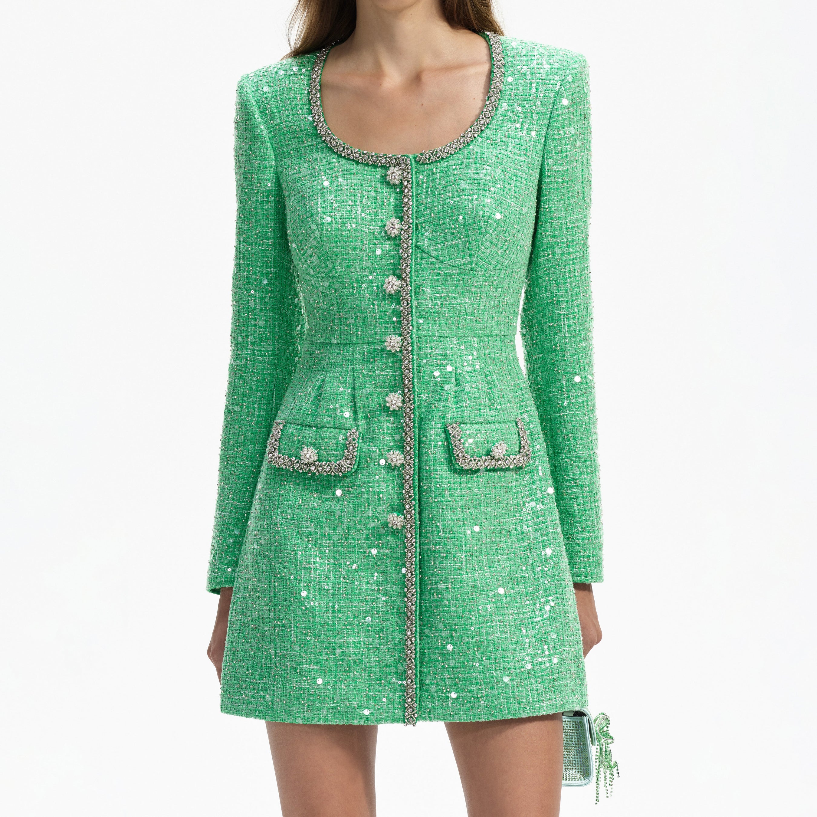 Green Boucle Mini Dress