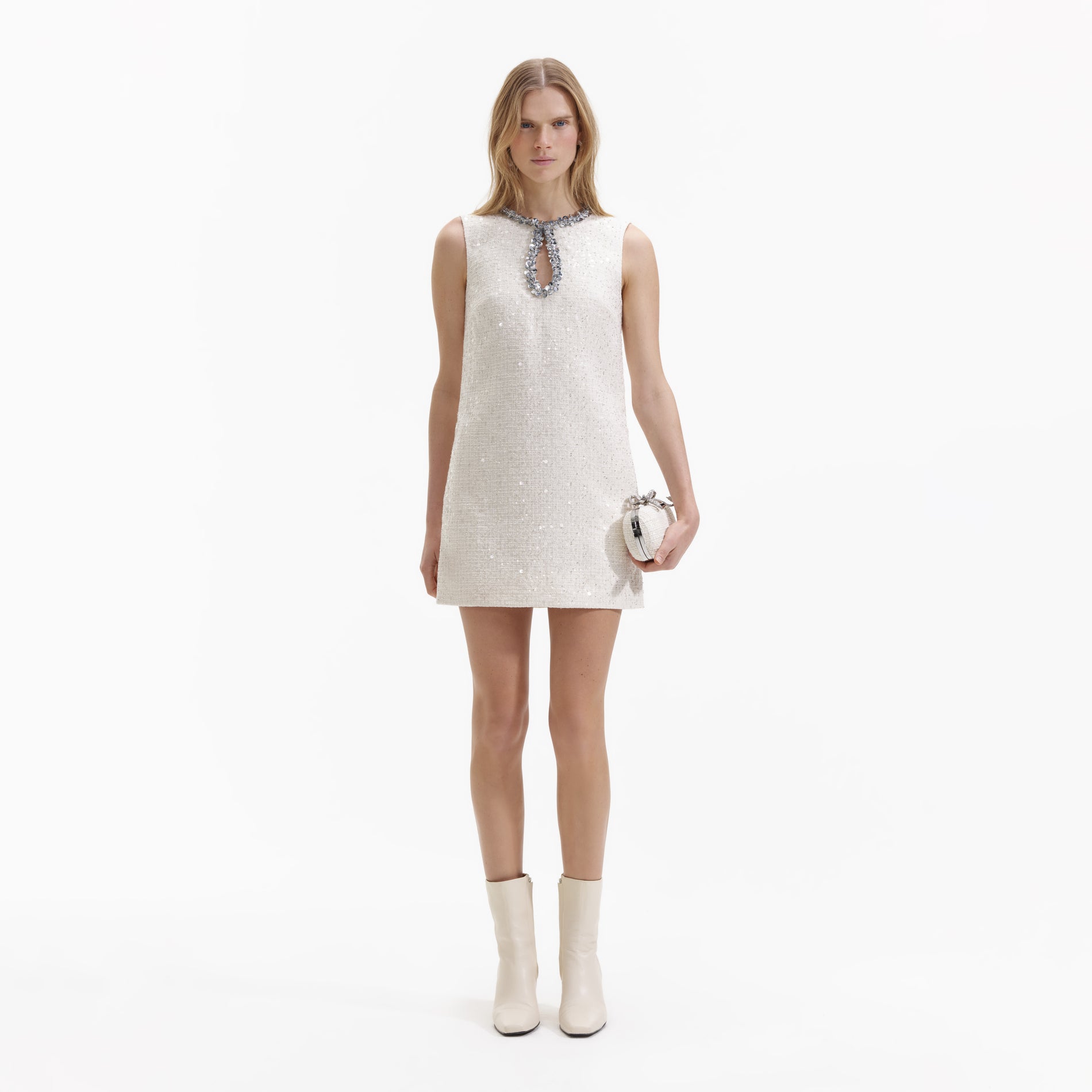 Cream Sequin Boucle Mini Dress