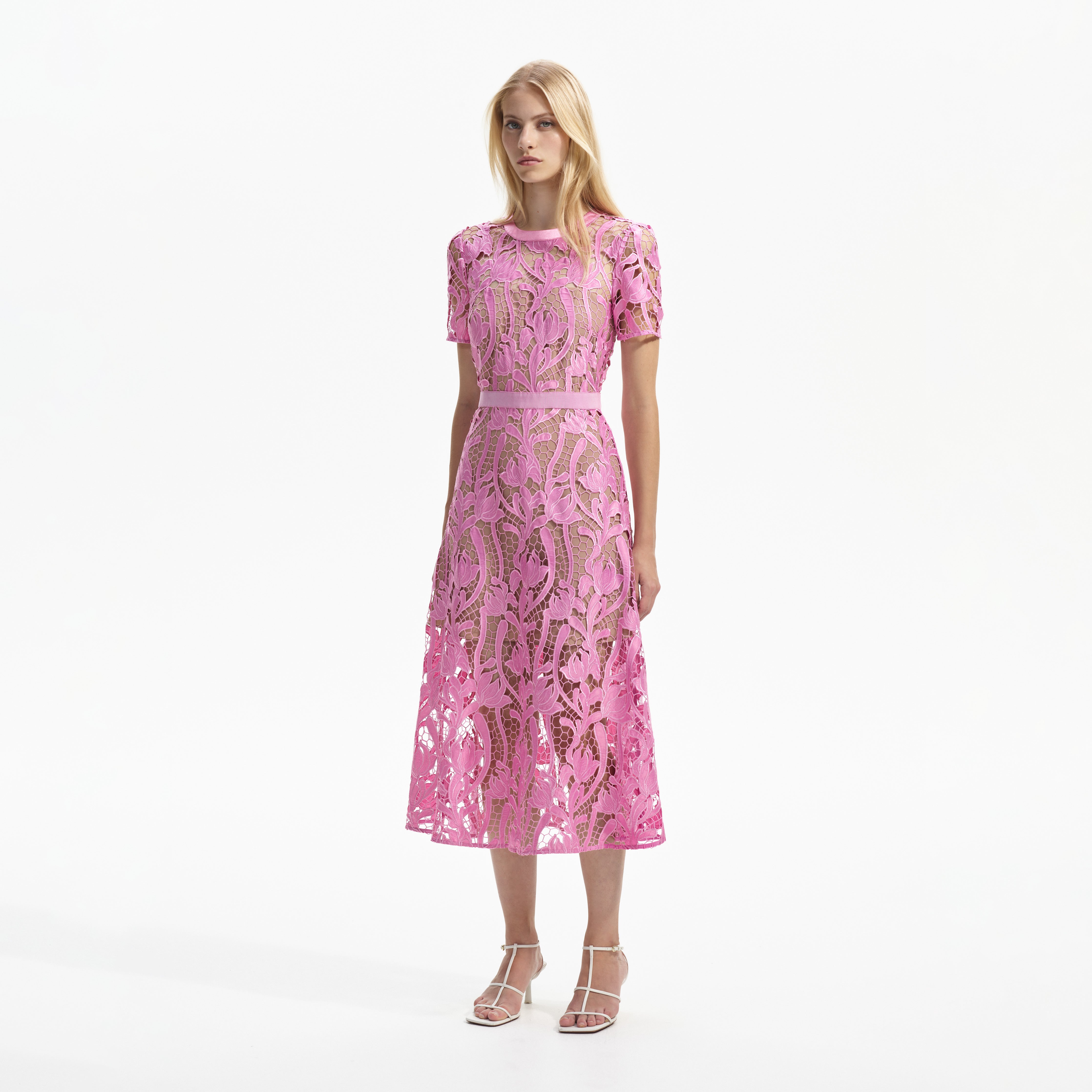 Midi pink 2025 lace dress