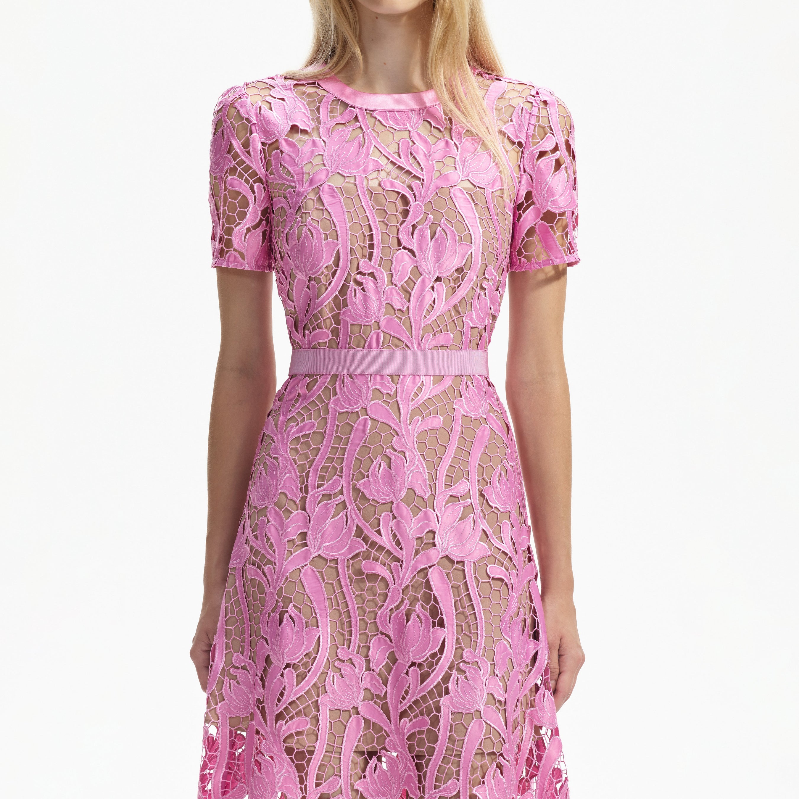 Pink Lace Midi Dress