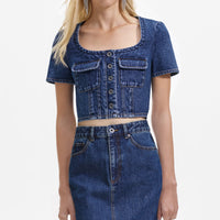 Denim Stitch Detail Top