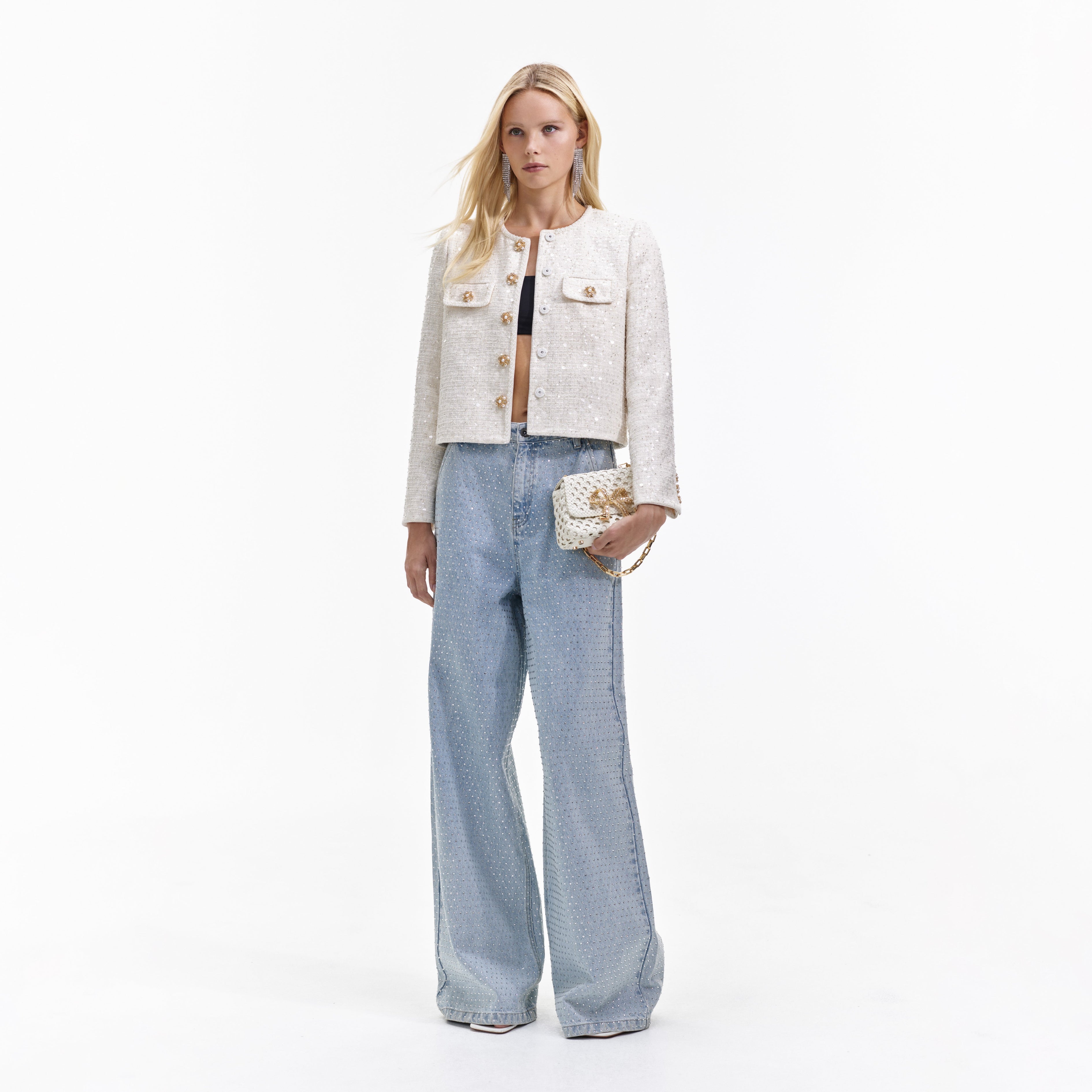 Cream Sequin Boucle Jacket