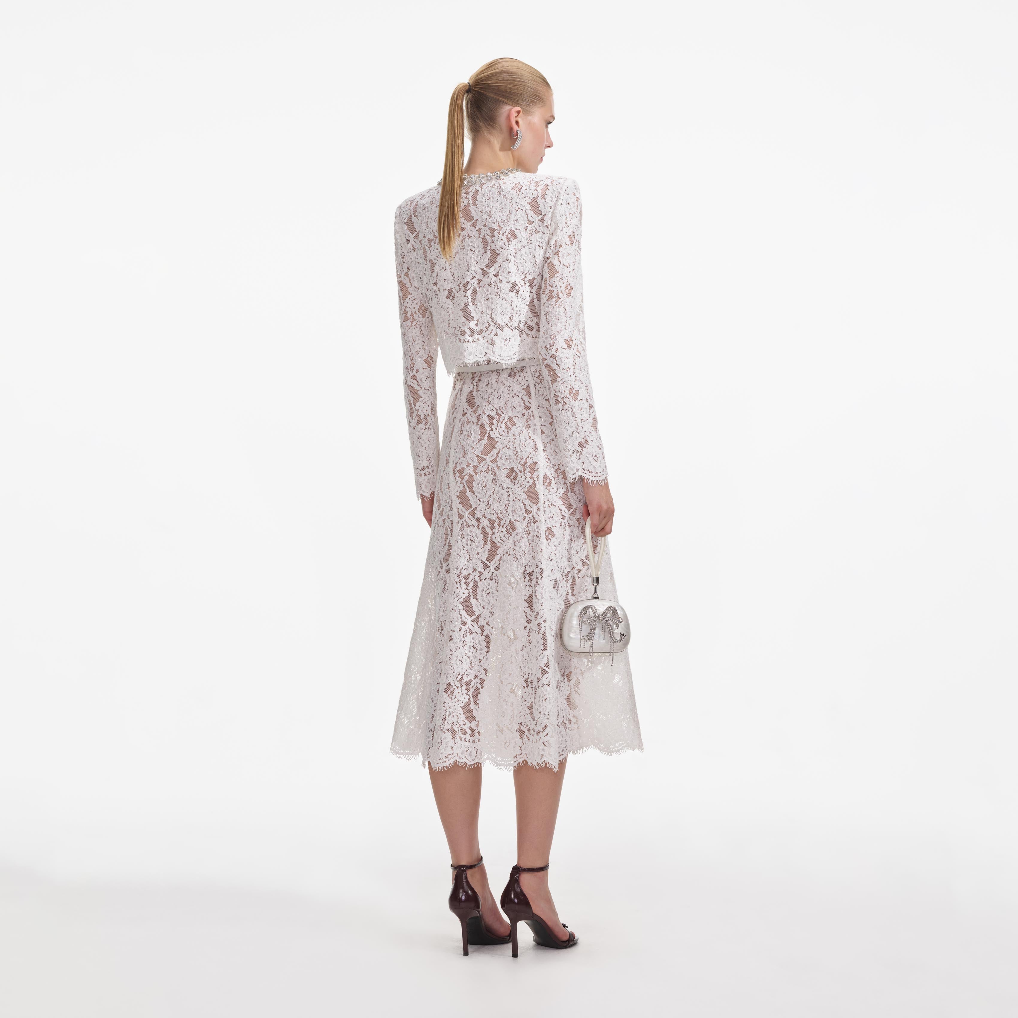 White Lace Embellished Midi Dress