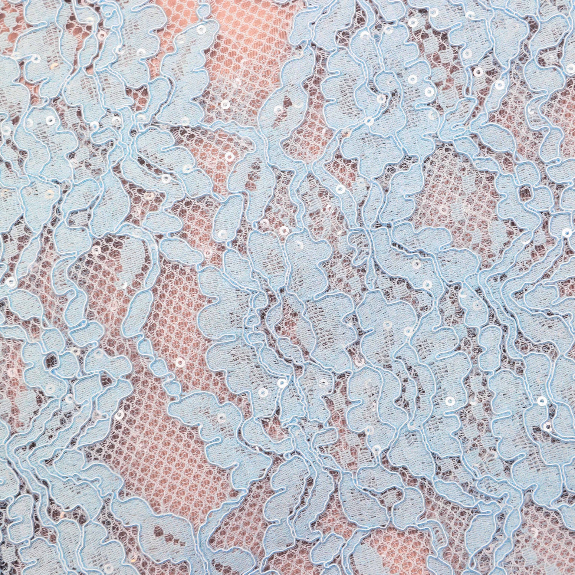A close up of the fabric for the Blue Lace Flared Midi Skirt