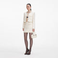 Cream Boucle Pearl Trim Mini Skirt