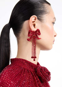 Red Bow Diamante Earrings