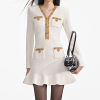 Cream Lurex Knit Mini Dress