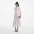 White Sequin Lace Embellished Midi Dress