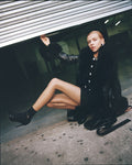 Black Leather Faux Fur Collared Coat