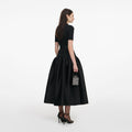 Black Knit Taffeta Midi Dress