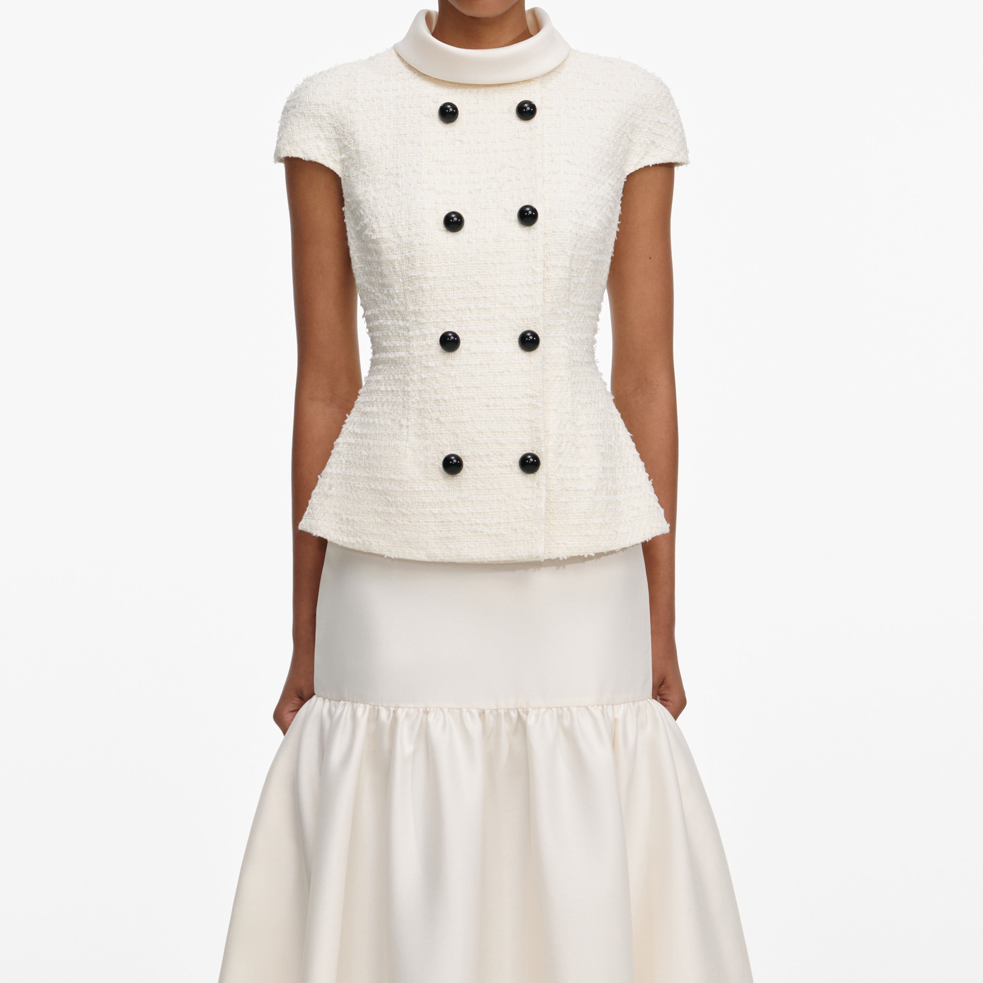 Cream Boucle Taffeta Maxi Dress