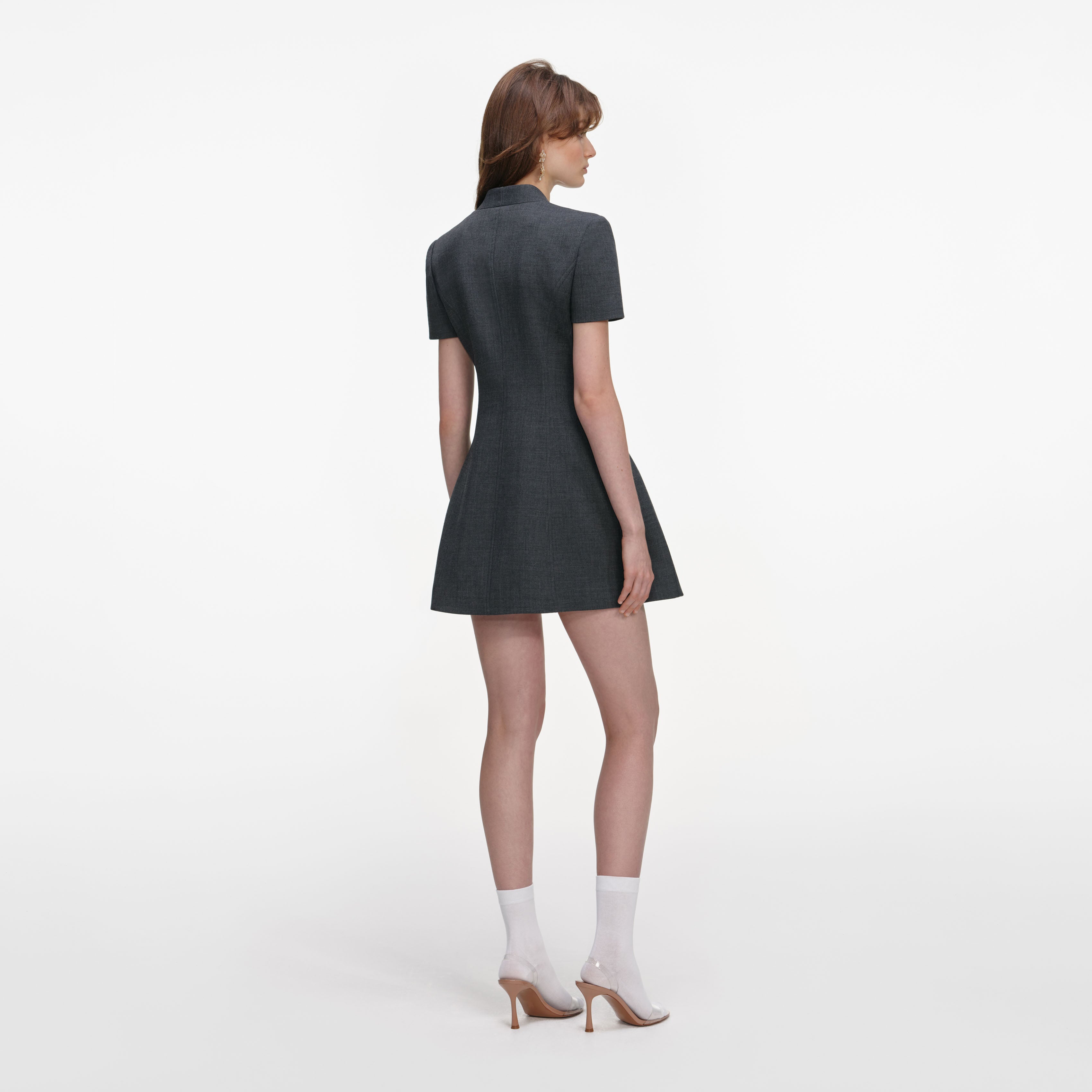 Grey Tailored Flower Detail Mini Dress