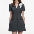 Grey Tailored Flower Detail Mini Dress