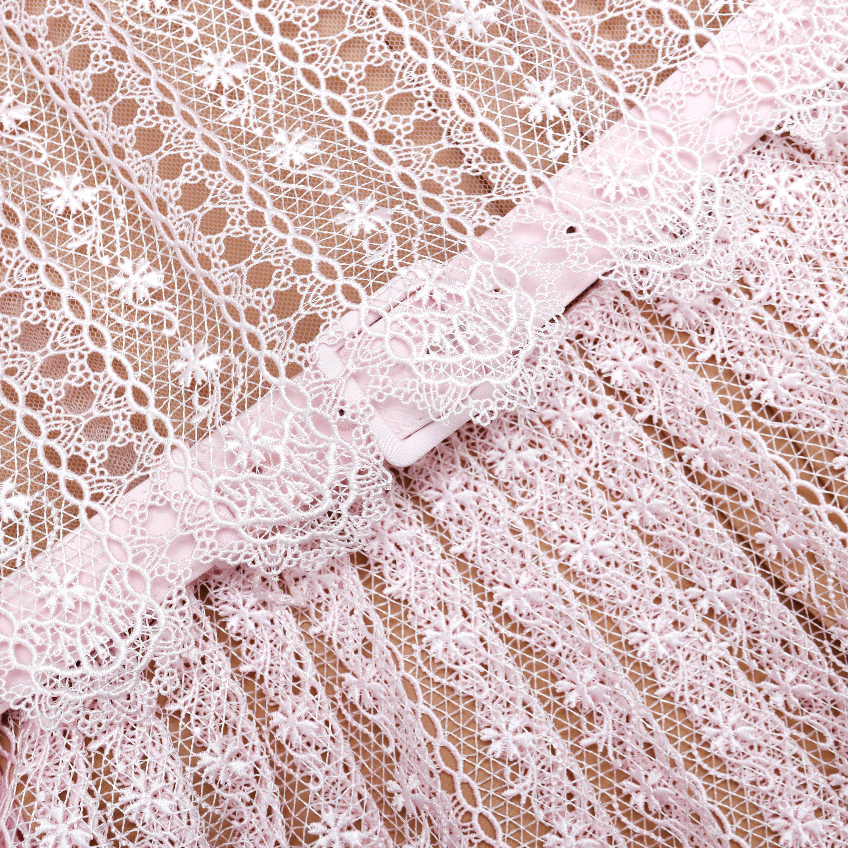 Pink Organza Lace Midi Dress