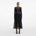 Black Organza Lace Midi Skirt