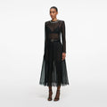 Black Organza Lace Midi Skirt