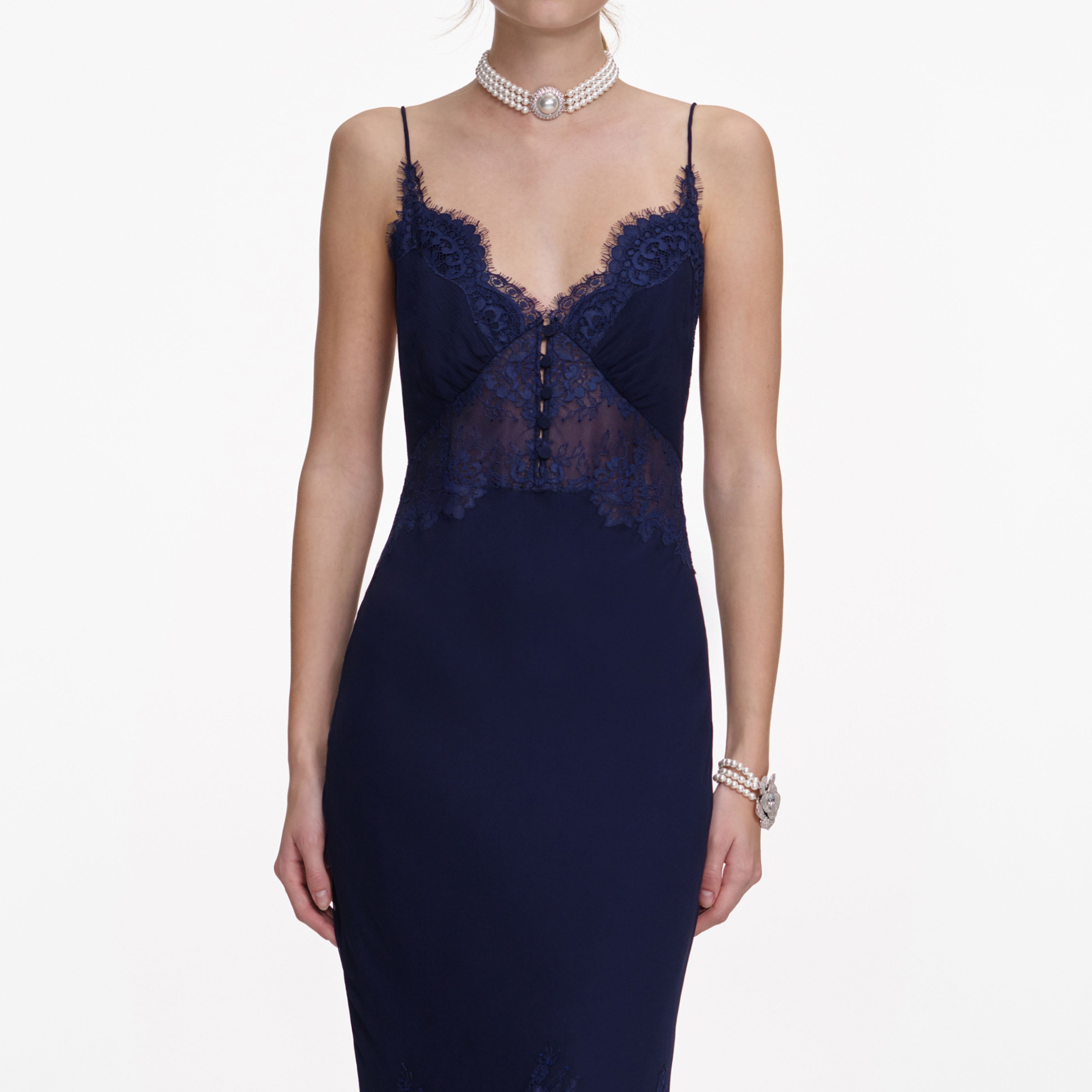 Navy Lace Georgette Maxi Dress