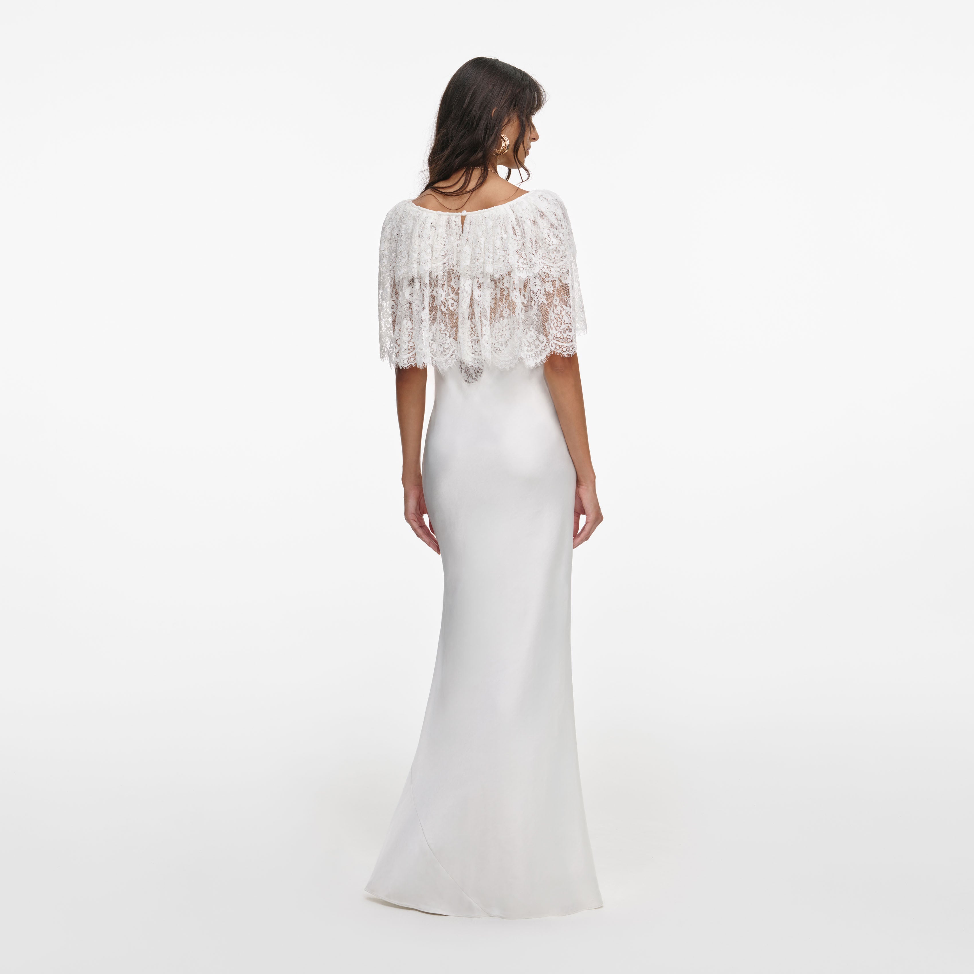 White Fine Lace Satin Maxi Dress