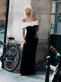 Black Crepe Flower Maxi Dress