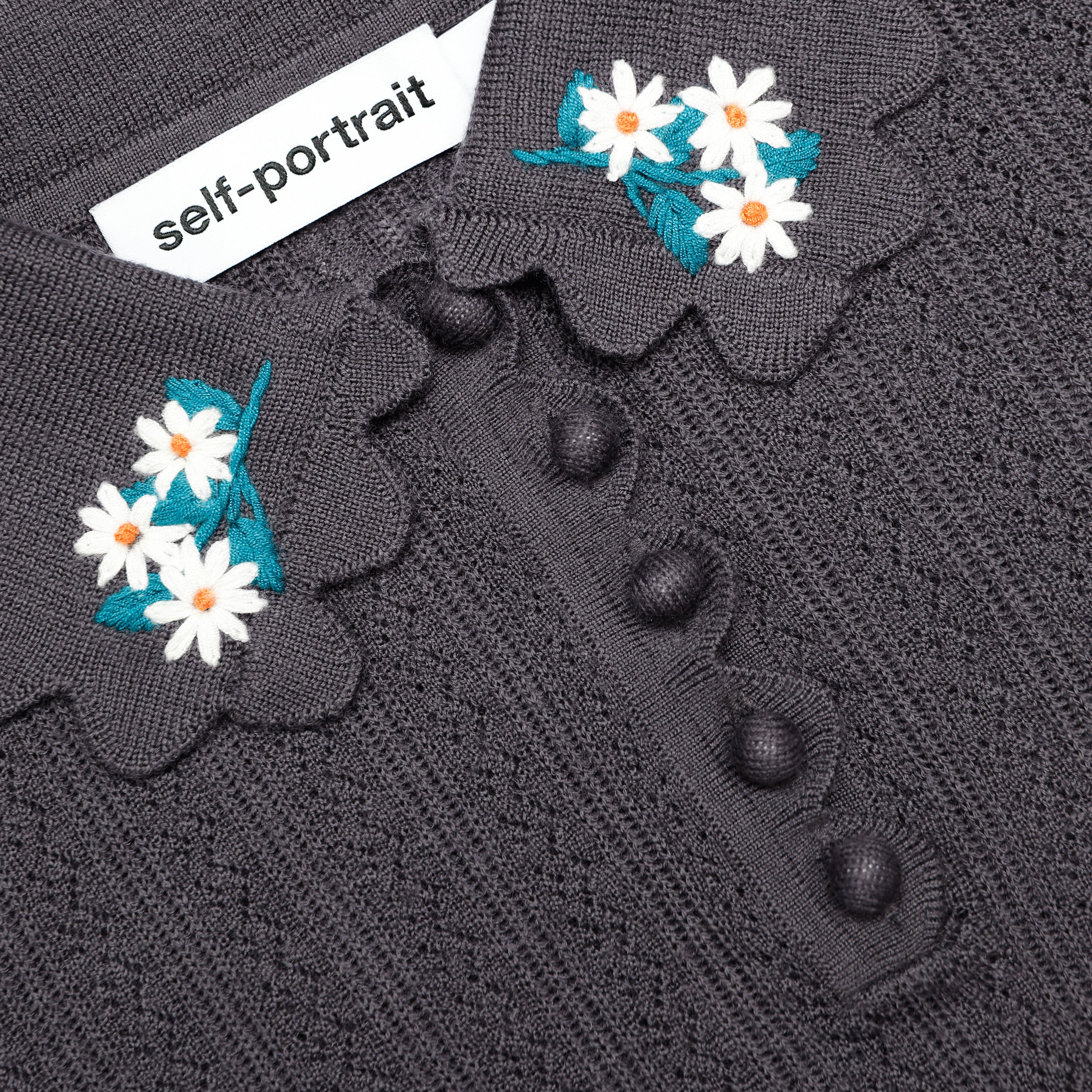 Grey Embroidered Pointelle Knit Top