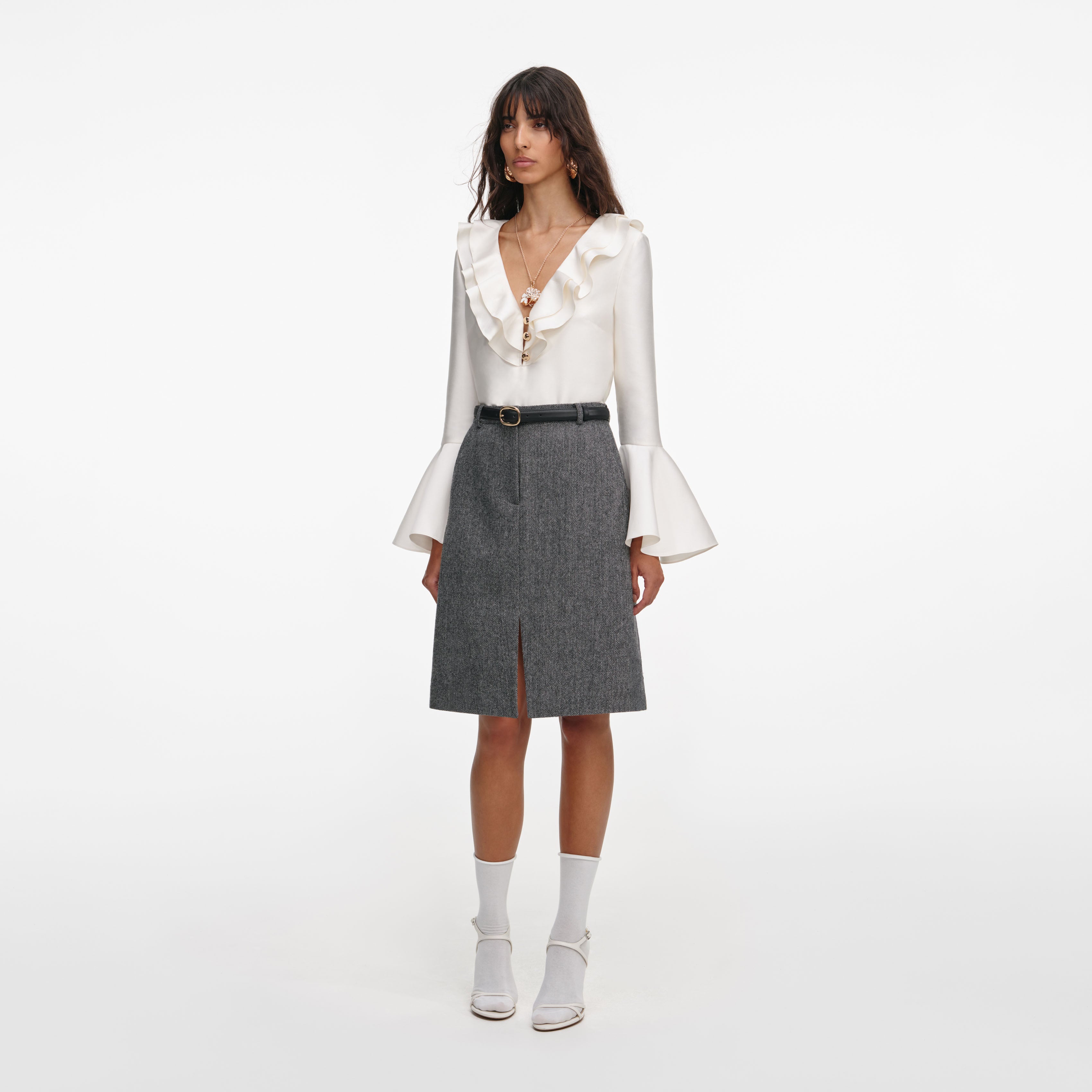 Cream Taffeta Ruffle Top