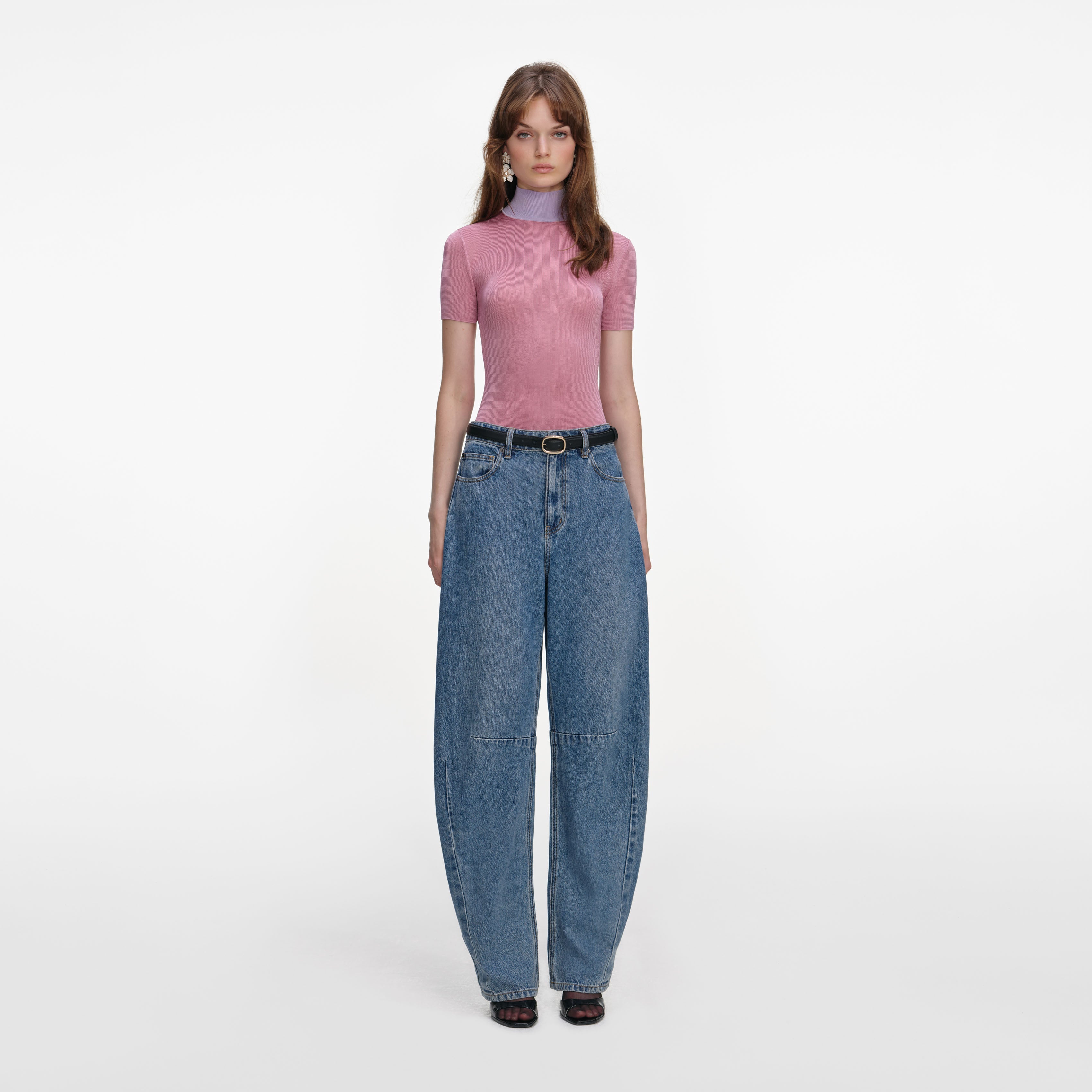 Pink Short Sleeve Viscose Knit Top