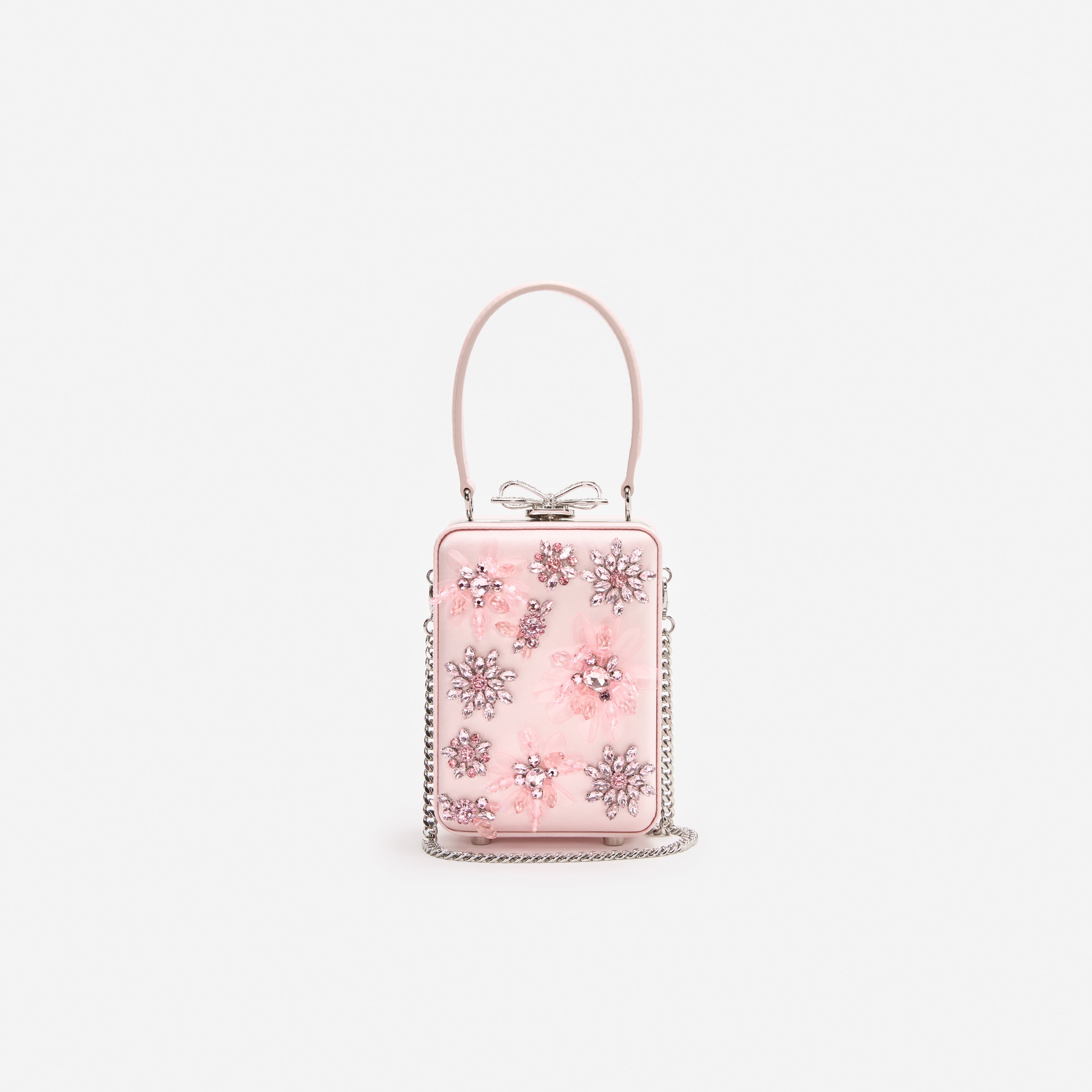 Pink Satin Floral Beaded Micro Bag