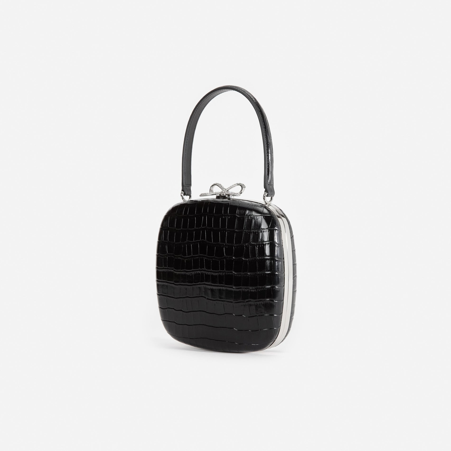 Black Croc Leather Compact Mini Bag