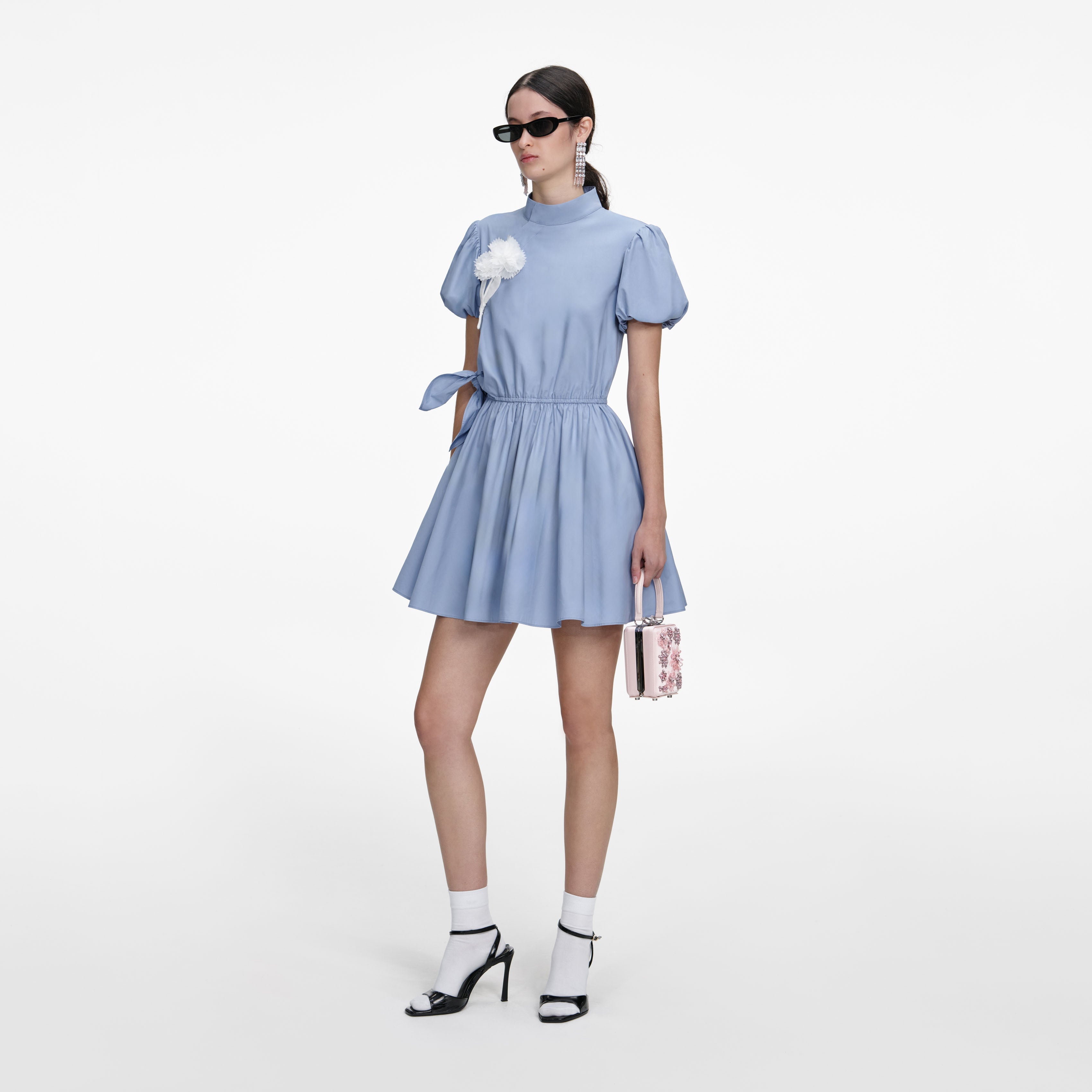 Blue Cotton Drape Mini Dress