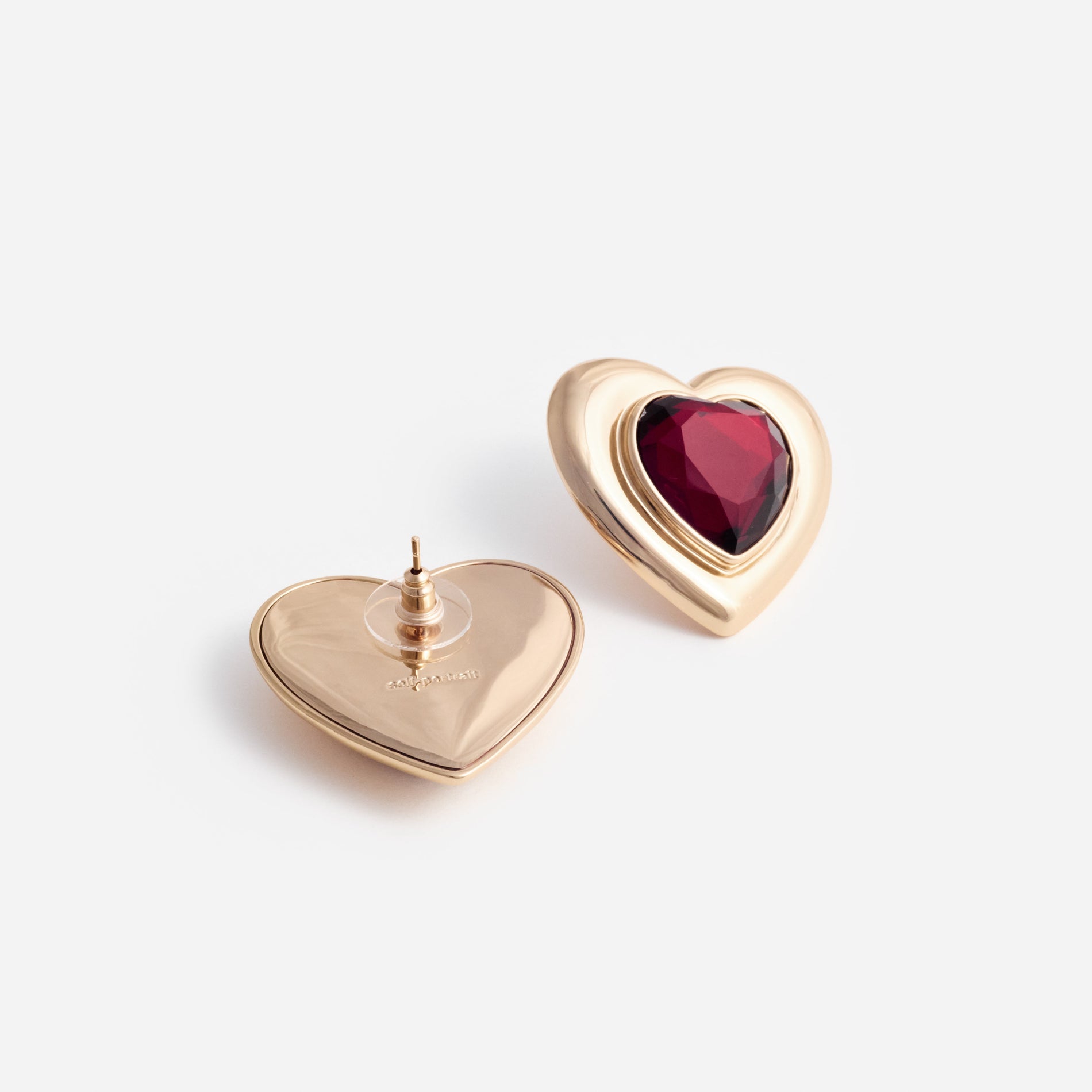 Gold Red Heart Earrings