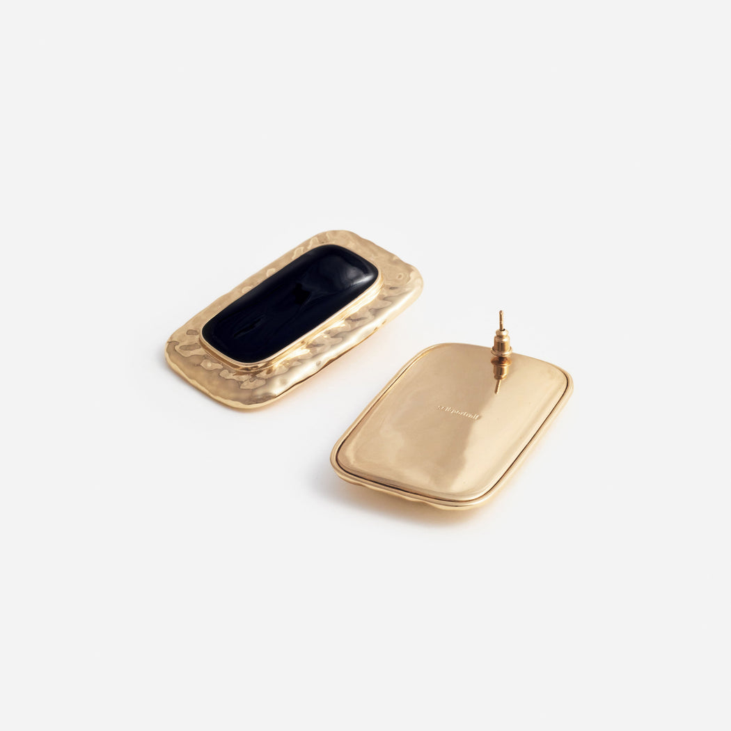Large Mottled Gold Black Earrings