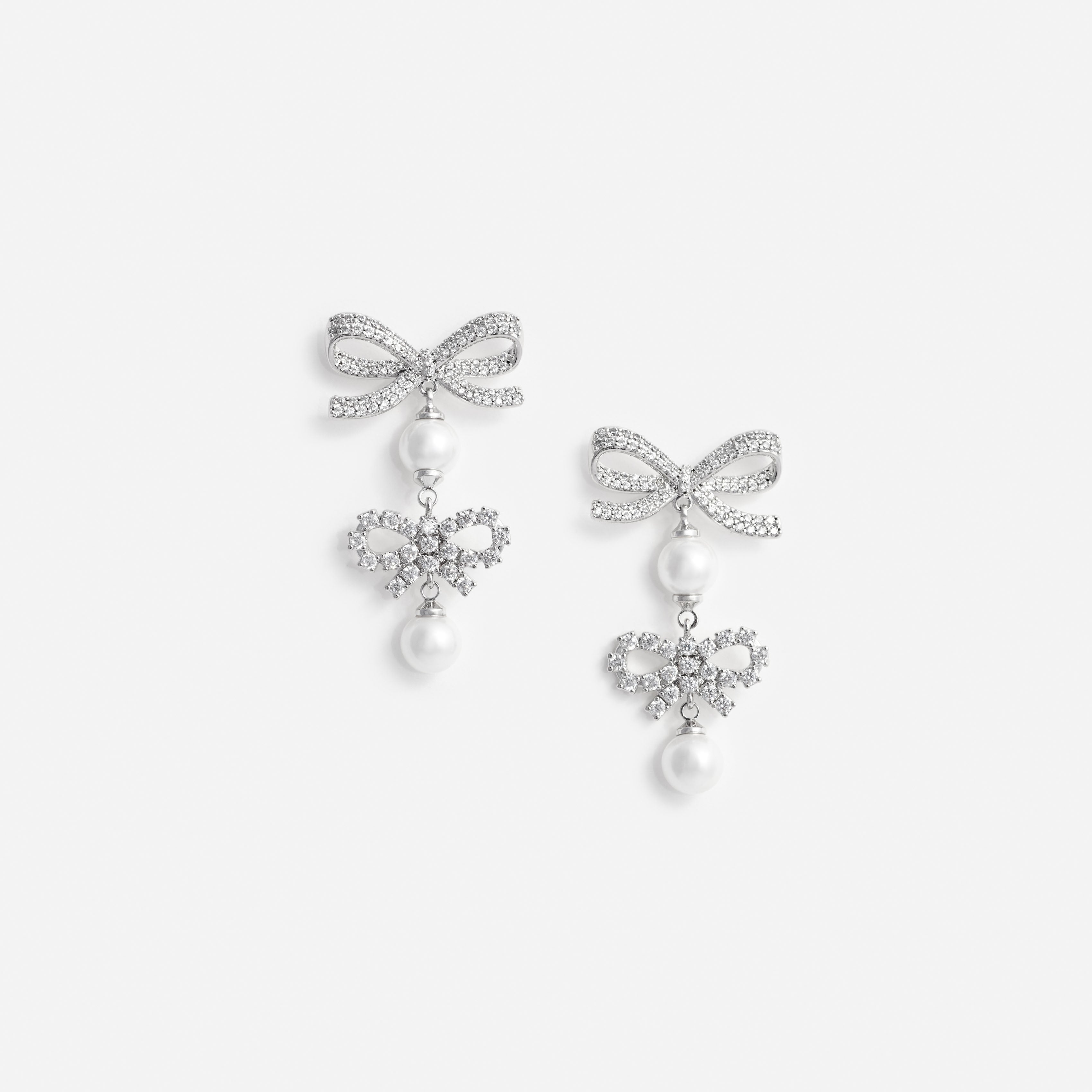 Double Bow Pearl Earrings