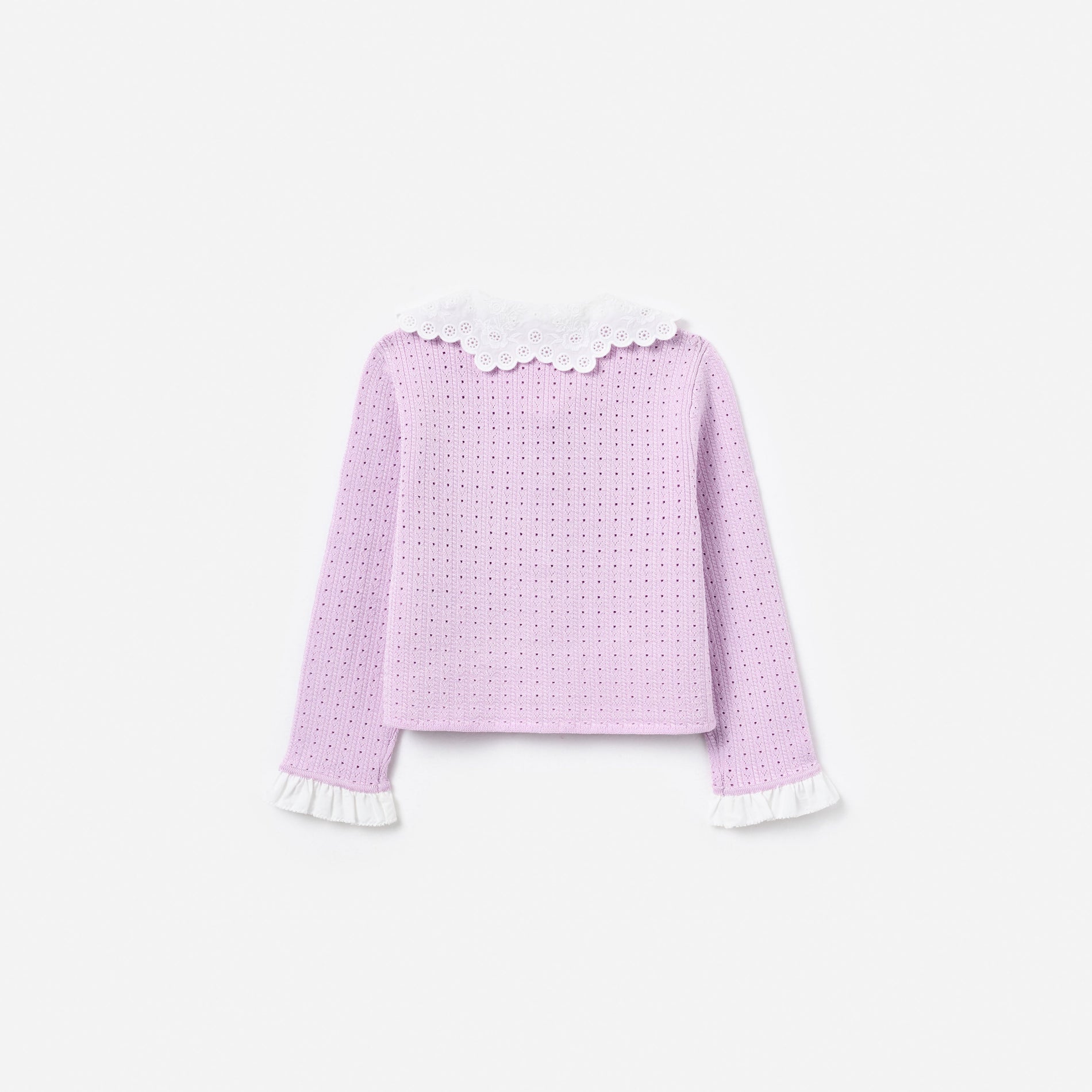 Pink Pointelle Ribbed Knit Cardigan