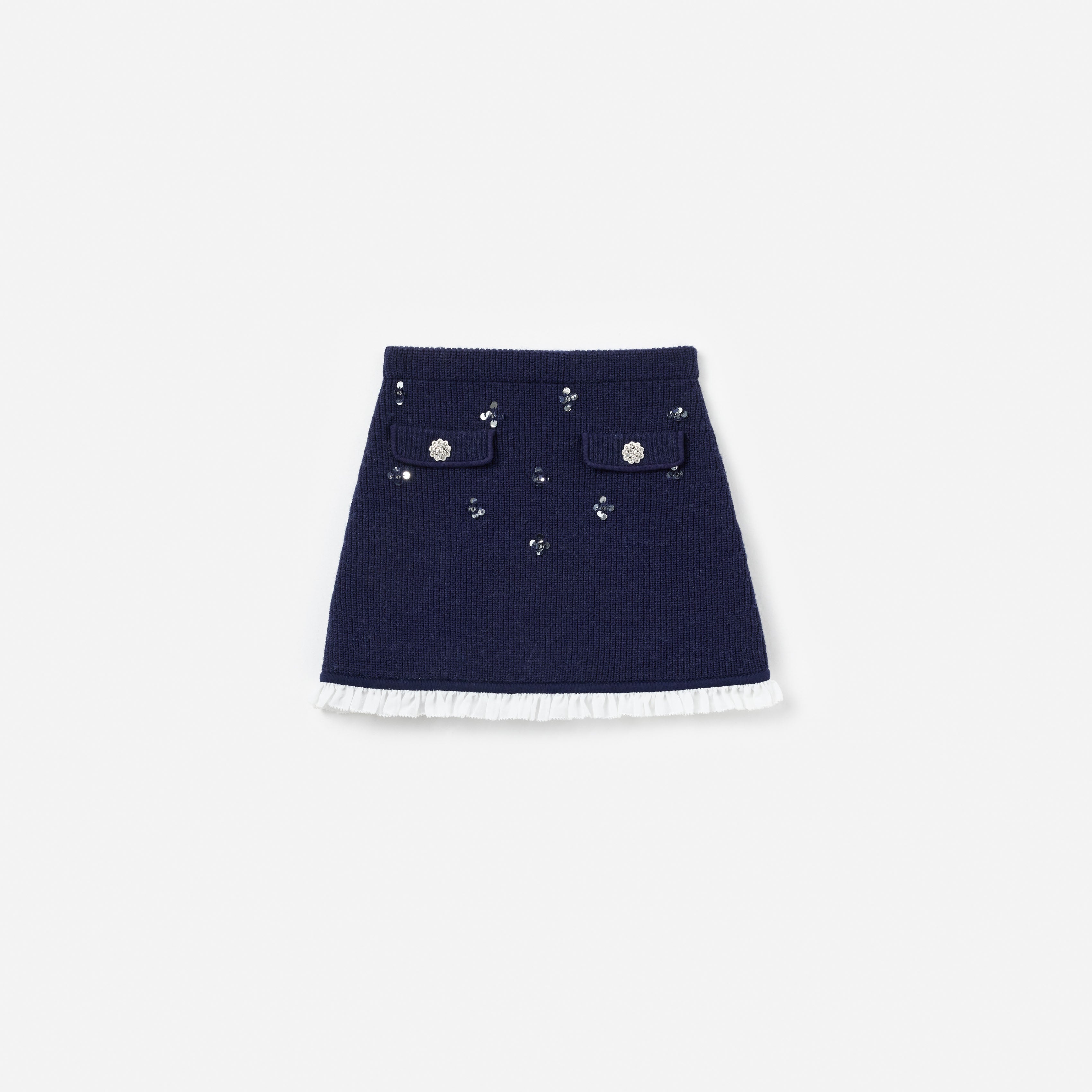 Navy Embellished Knit Skirt