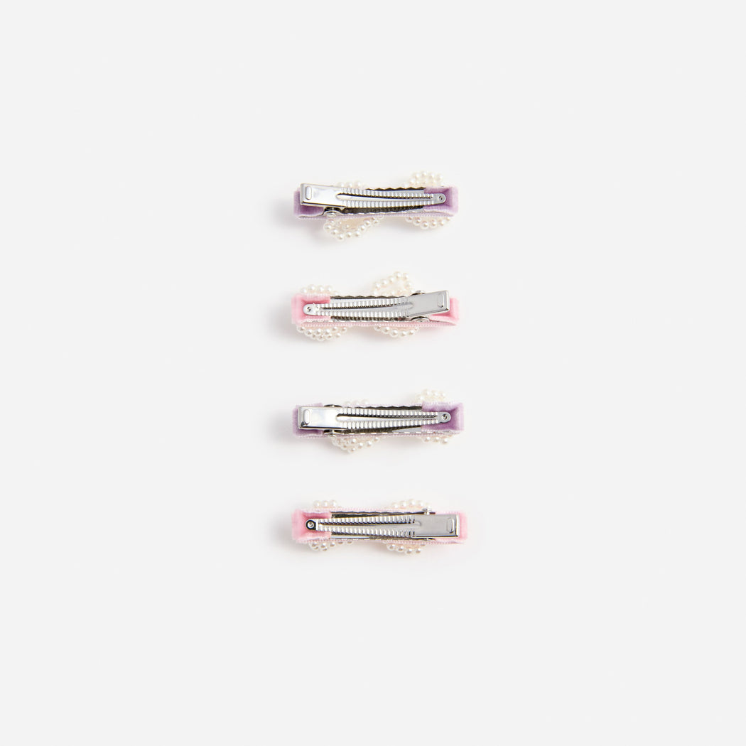 Multi Velvet Pearl Bow Hairclips