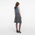 Grey Herringbone Pleated Midi Skirt