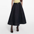 Indigo Denim Flared Midi Skirt