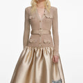Gold Knit Taffeta Midi Dress