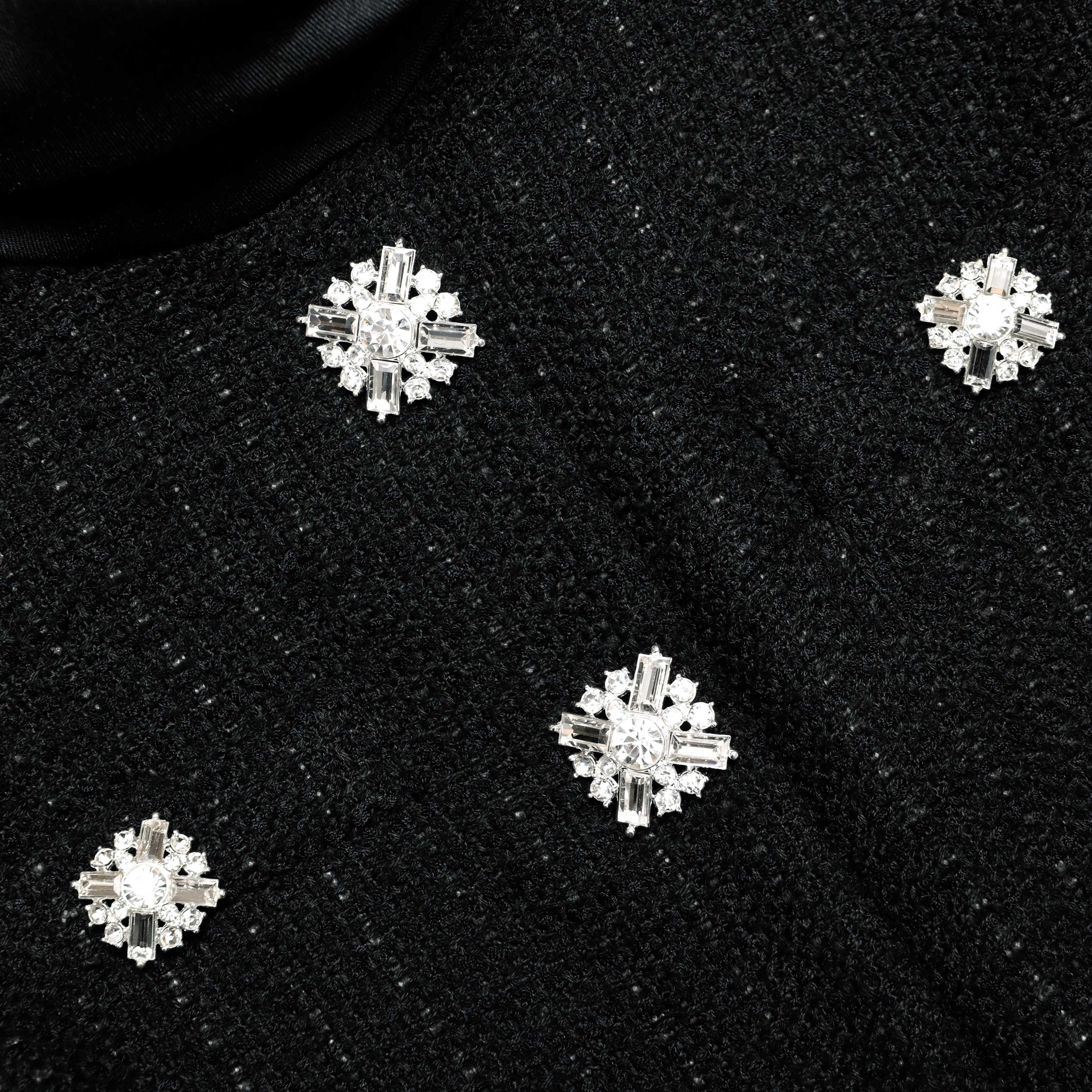 Black Boucle Collared Midi Dress