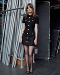 Black Boucle Collared Mini Dress