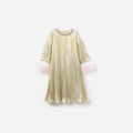Gold Metallic Chiffon Feather Dress
