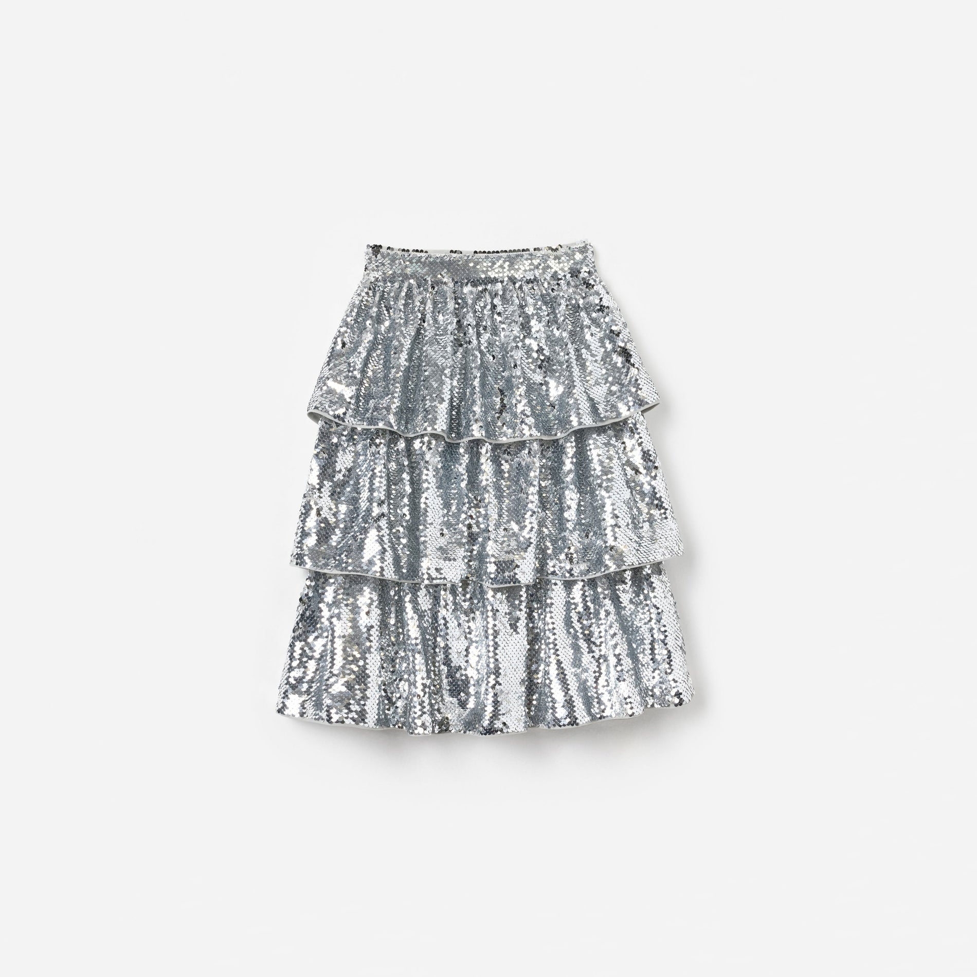 Silver Sequin Tiered Skirt
