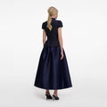 Navy Metallic Boucle Taffeta Midi Dress