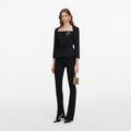 Black Tailored Brooch Top