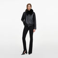 Black Faux Leather Bomber Jacket
