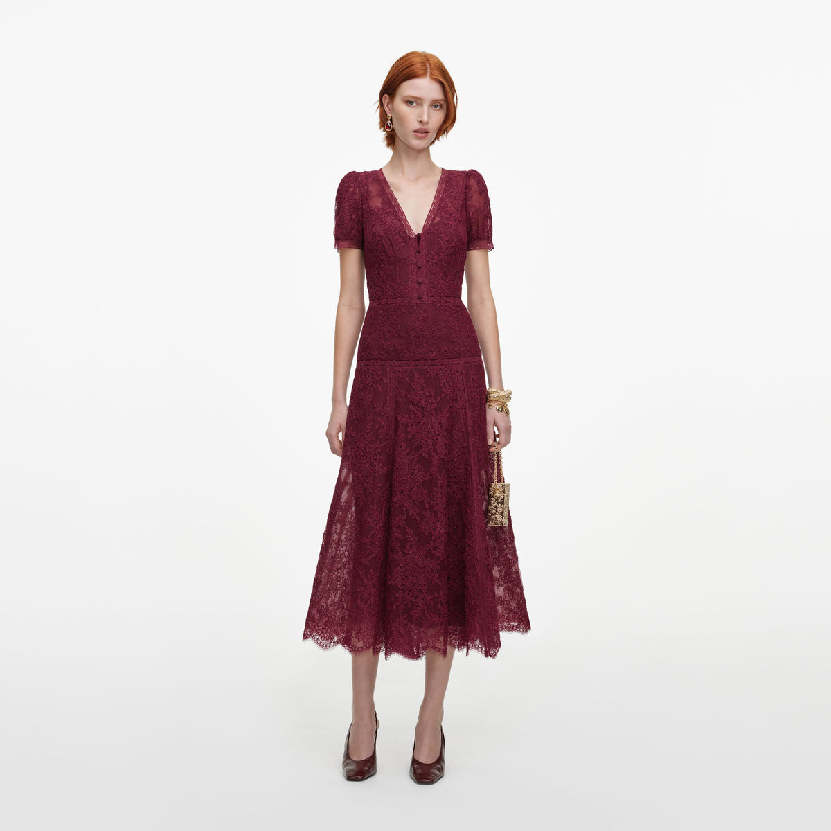 Burgundy Lace Midi Dress